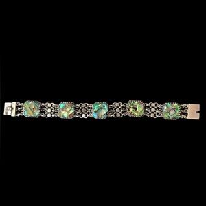 Vintage Egyptian .800 Silver Abalone Panel Link Bracelet Arabic Hallmarks 7.5"